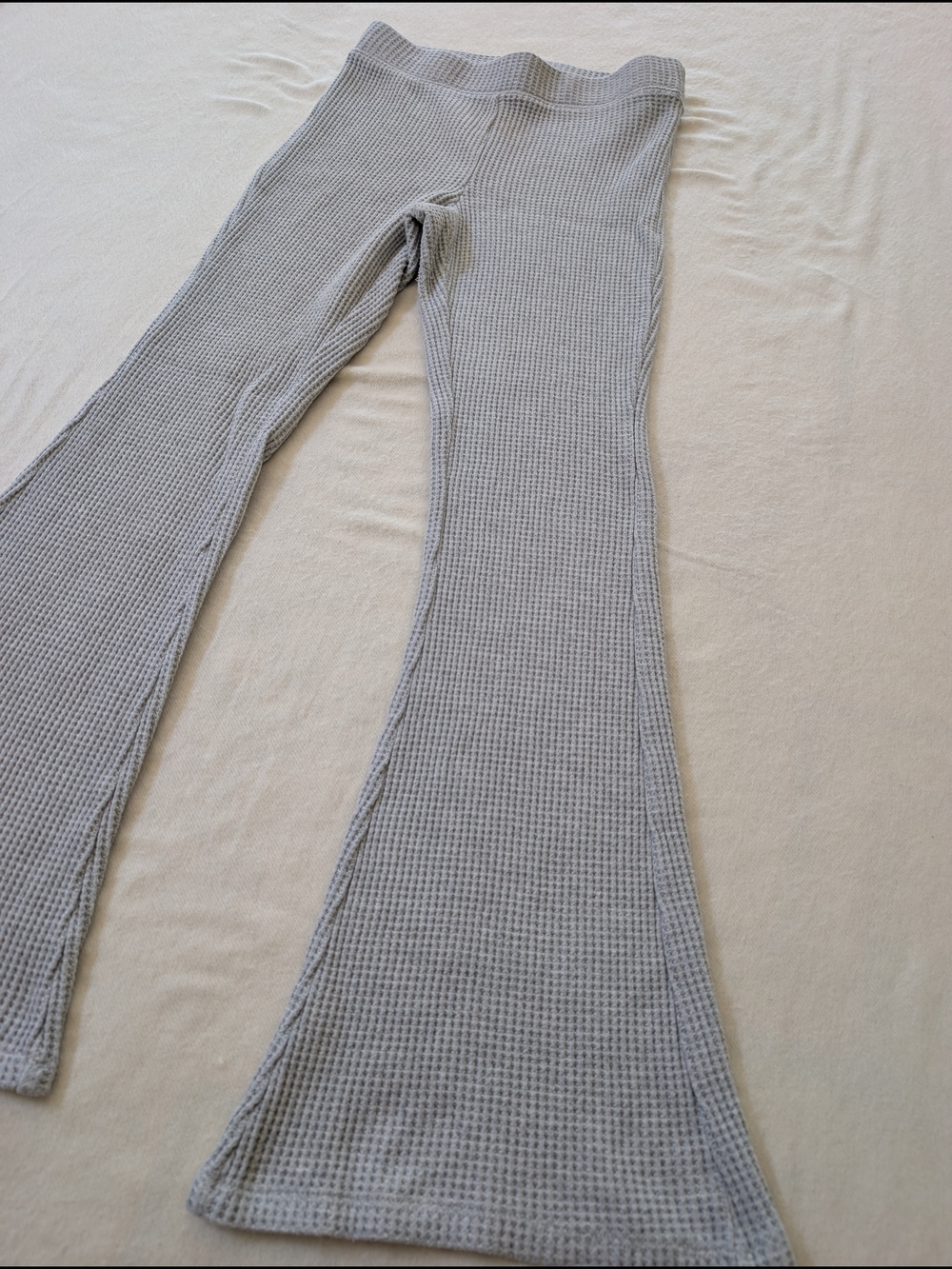 Aerie Waffle Knit Thermal Bell Bottom Gray Flare Pants Cozy Leggings S Regular